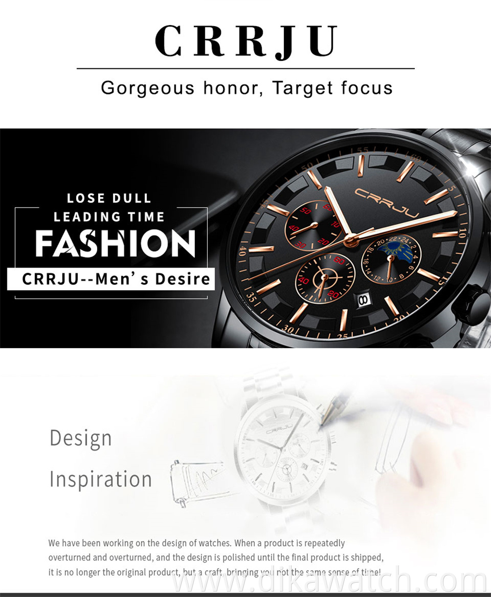 Relojes CRRJU Mens Watch 2260 Casual Business Full Steel Watches Men Wrist Luxury Quartz 30M Waterproof Clock Relogio Masculino